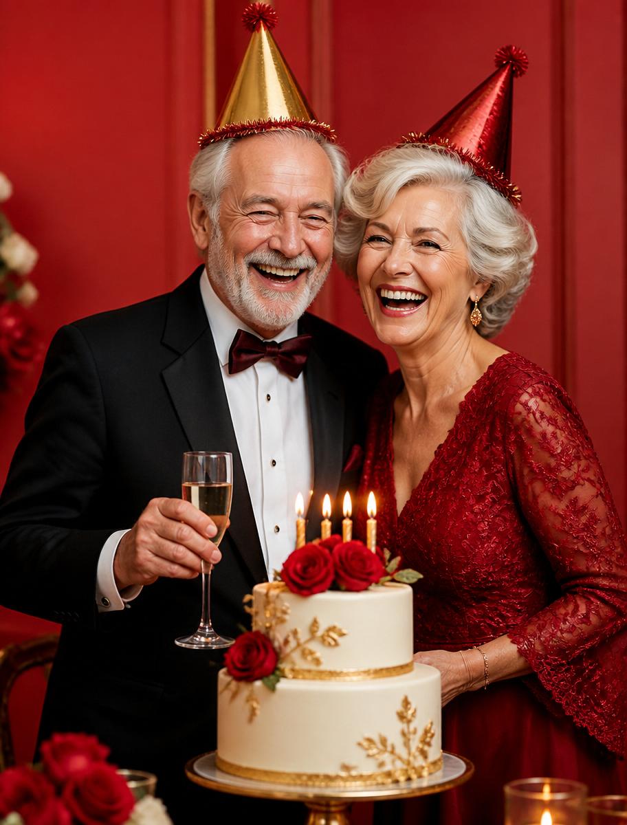 Coppia adulta che festeggia con una torta