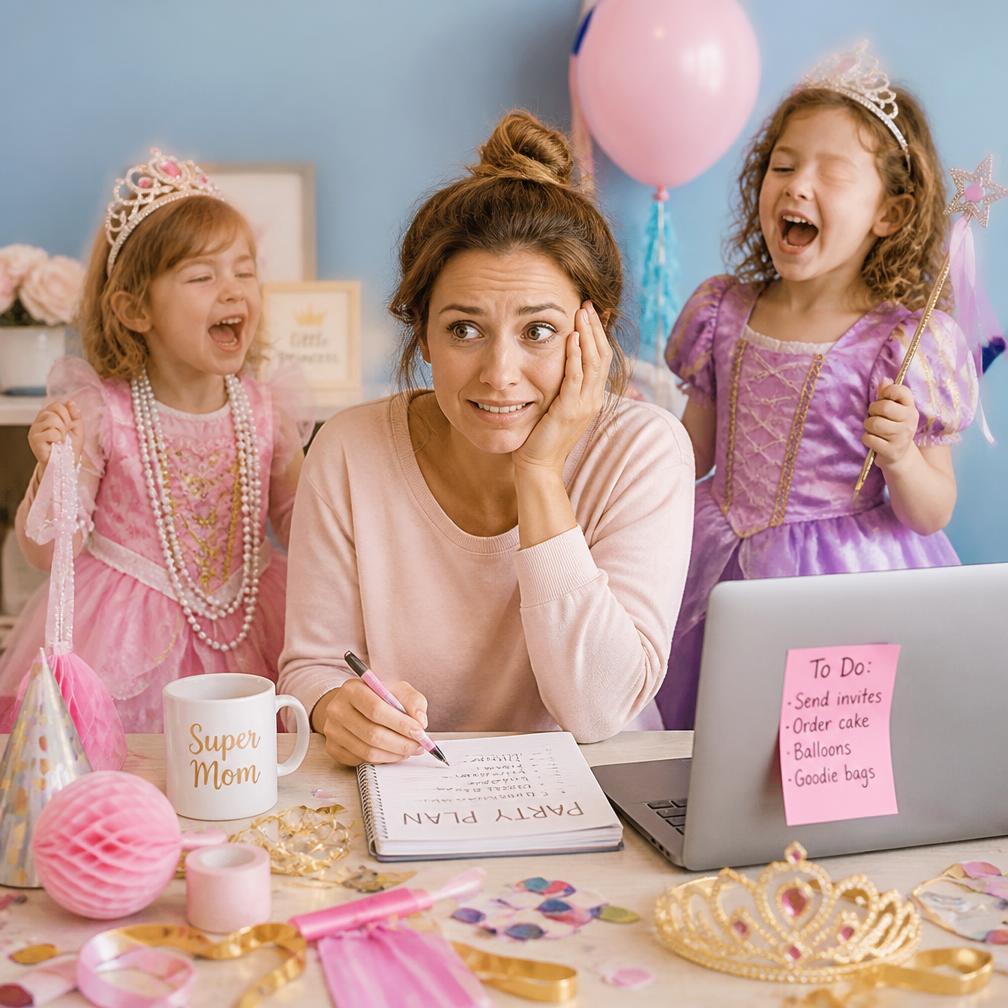 Genitore alle prese con l'organizzazione di una festa per bambini